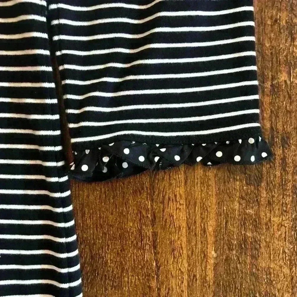 Josephine Chaus | Black & White Striped Top w/Polka Dot Ruffle at Neck & Cuff - Picture 3 of 3